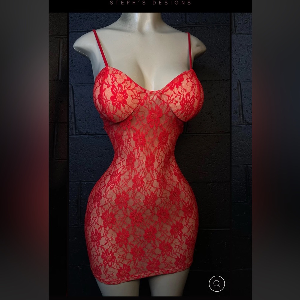 StephXDesigns Rosa Red Lace Mini Dress Size Medium Worn Once Valentine Outfit